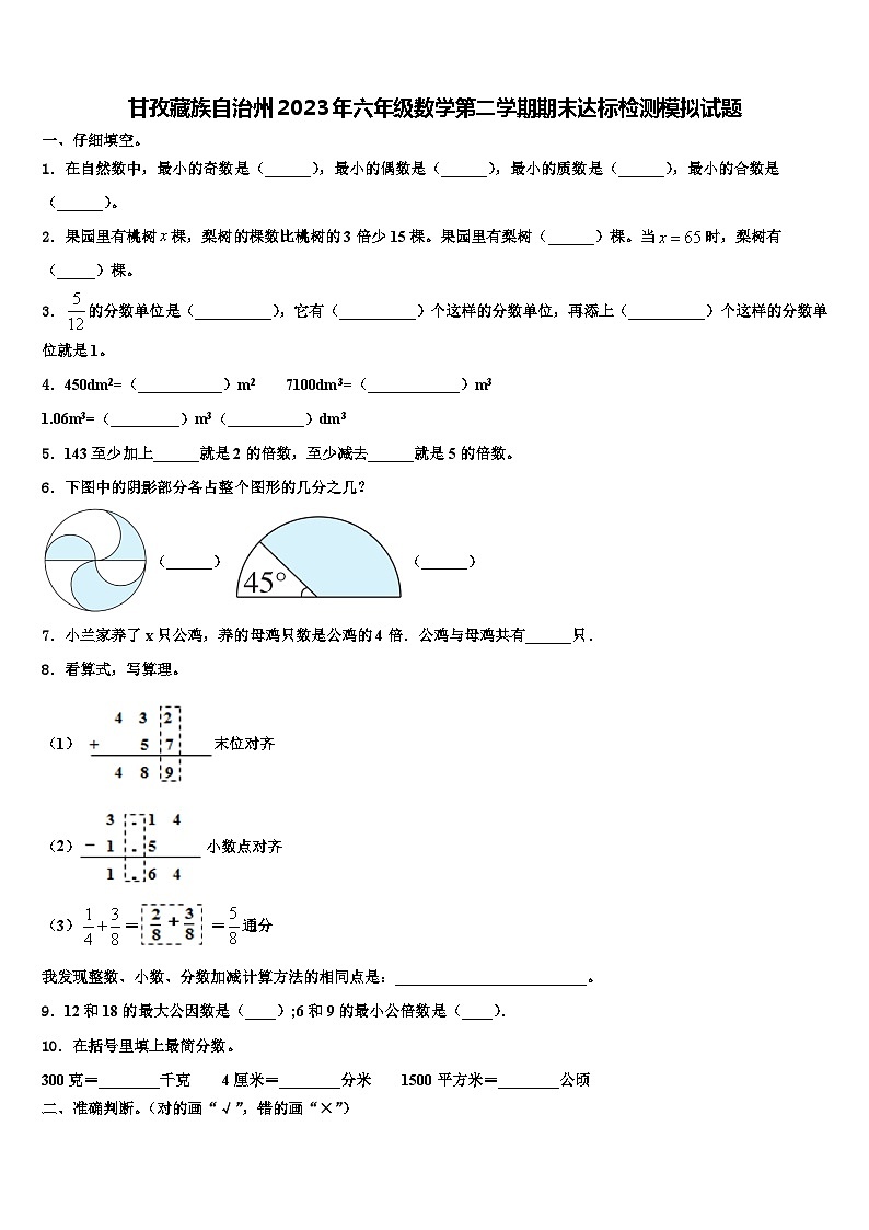甘孜藏族自治州2023年六年级数学第二学期期末达标检测模拟试题含解析01