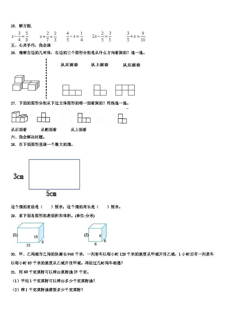 焦作市孟州市2022-2023学年数学六年级第二学期期末质量跟踪监视模拟试题含解析03