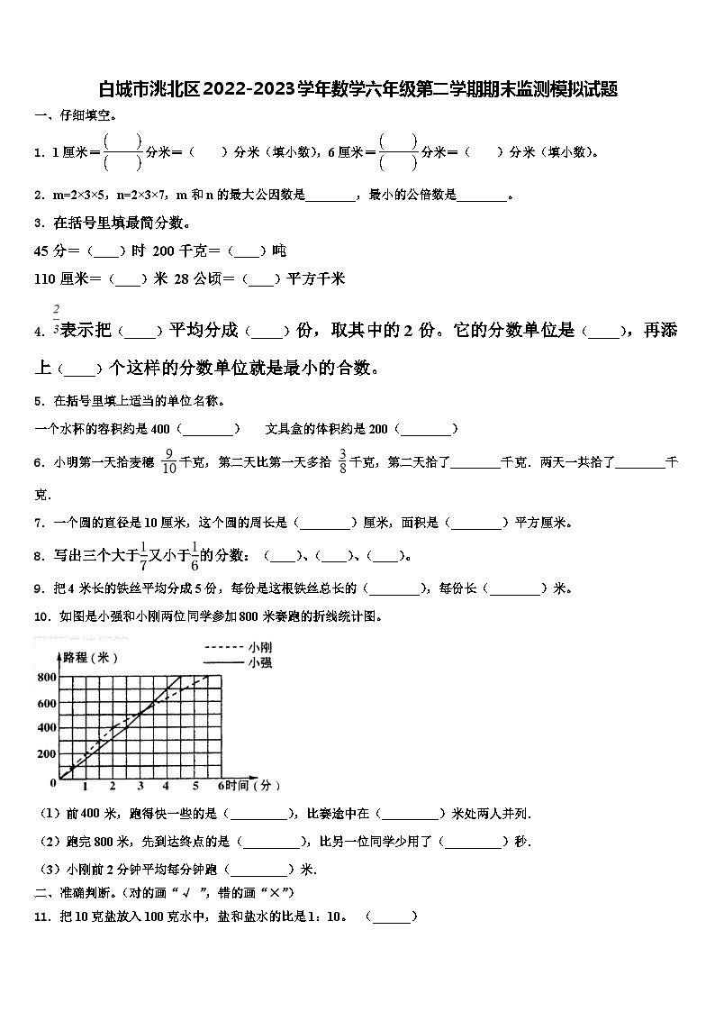 白城市洮北区2022-2023学年数学六年级第二学期期末监测模拟试题含解析01
