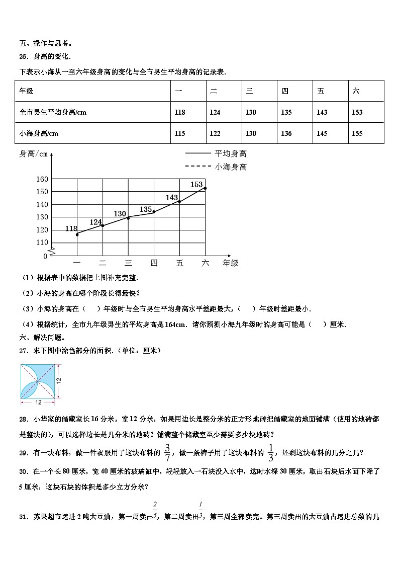 甘肃省天水市地区2023年数学六下期末综合测试试题含解析第3页