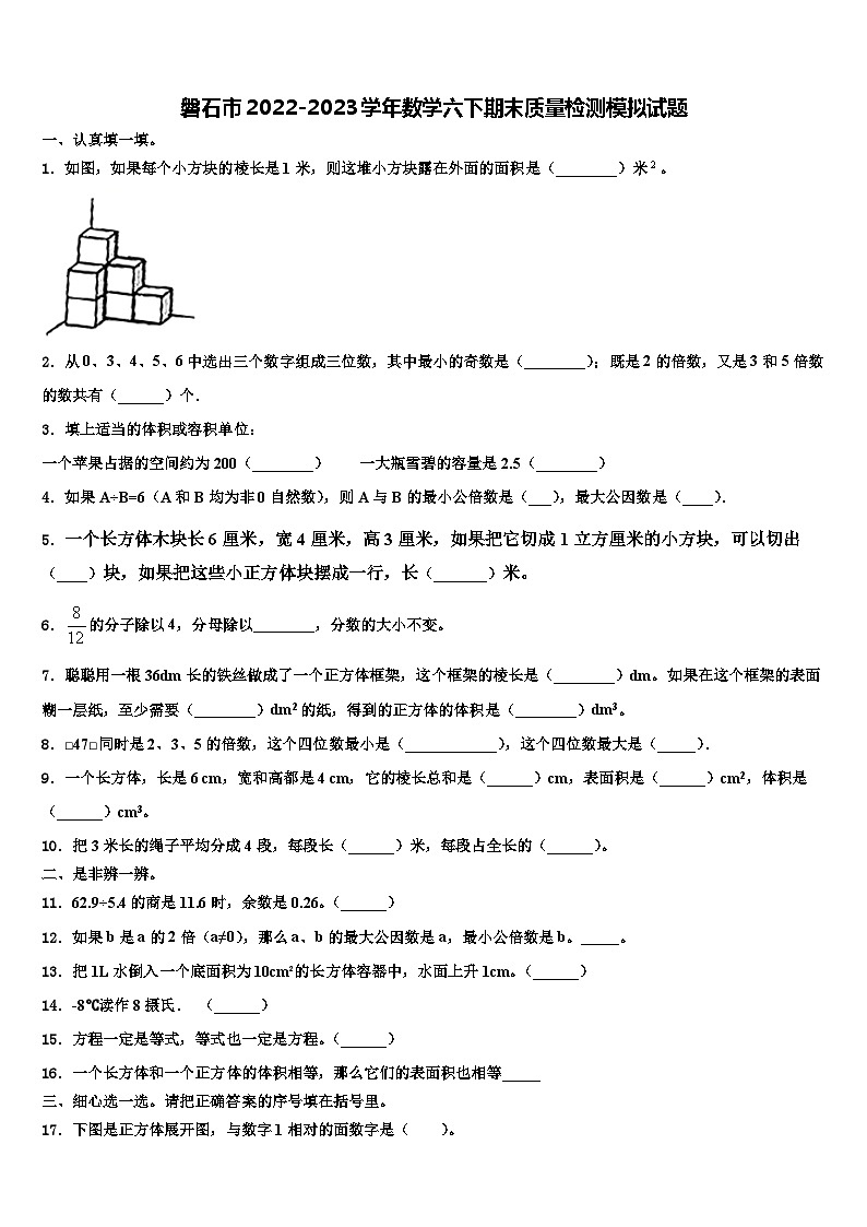 磐石市2022-2023学年数学六下期末质量检测模拟试题含解析01