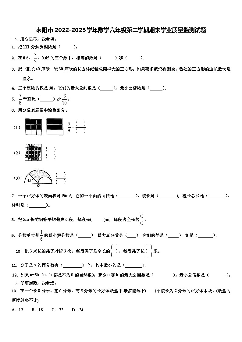 耒阳市2022-2023学年数学六年级第二学期期末学业质量监测试题含解析01