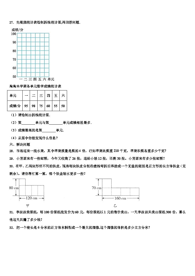 聊城市冠县2022-2023学年数学六下期末统考模拟试题含解析第3页