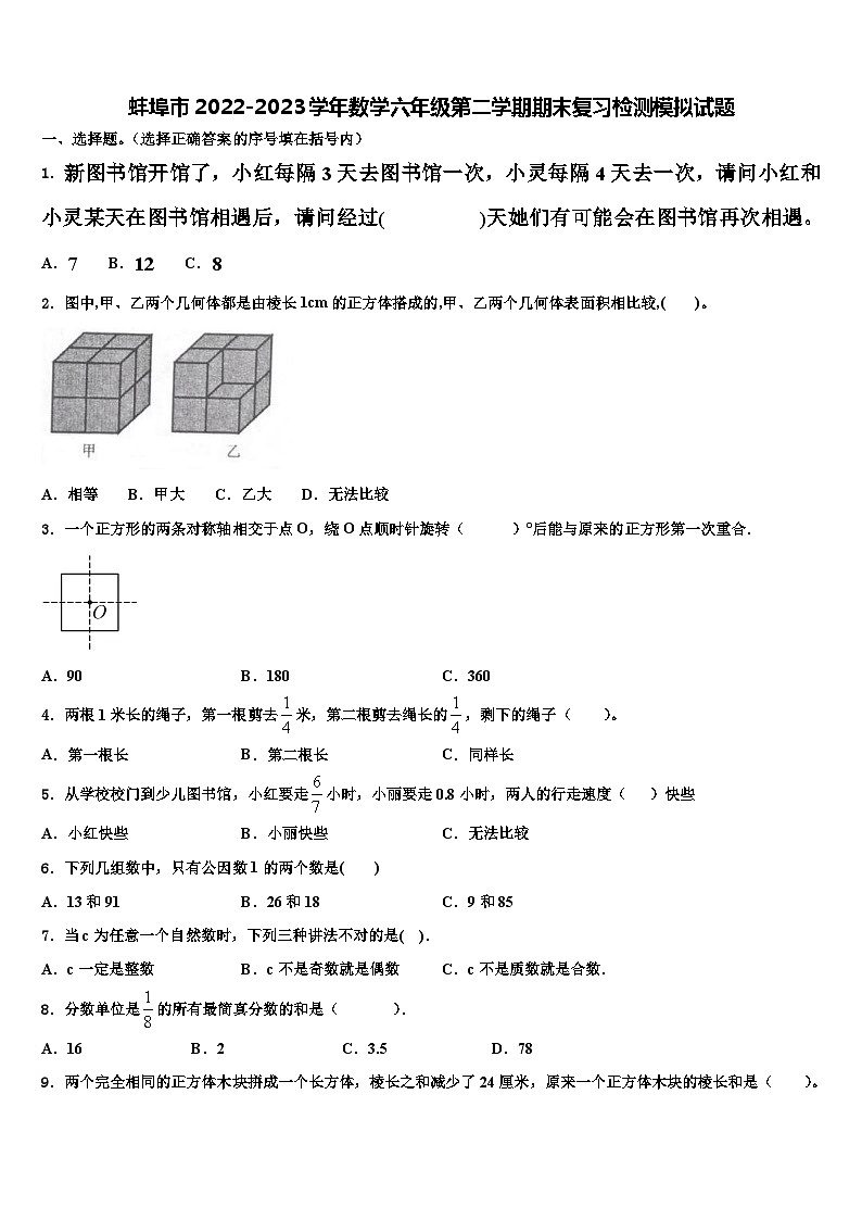 蚌埠市2022-2023学年数学六年级第二学期期末复习检测模拟试题含解析第1页