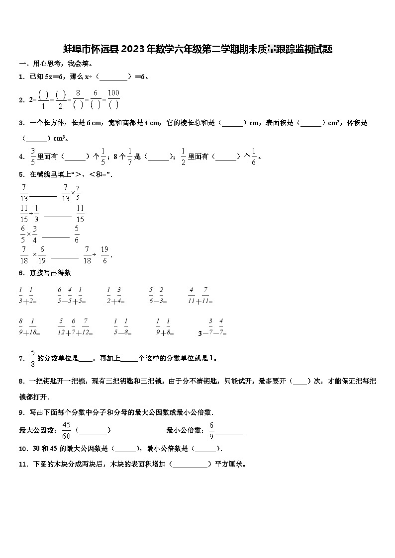 蚌埠市怀远县2023年数学六年级第二学期期末质量跟踪监视试题含解析第1页