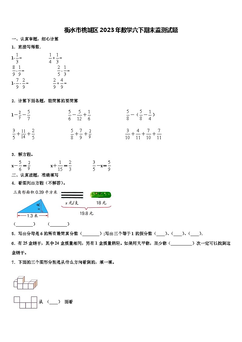 衡水市桃城区2023年数学六下期末监测试题含解析01