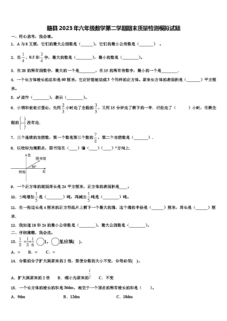 赣县2023年六年级数学第二学期期末质量检测模拟试题含解析01