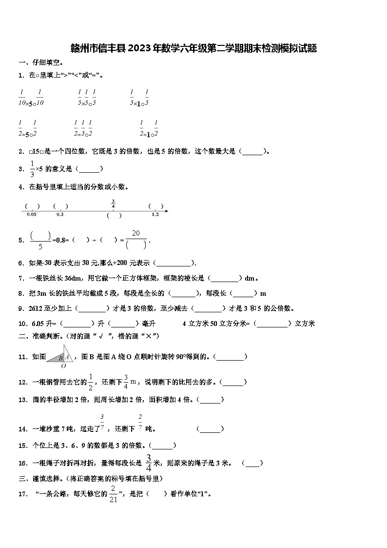 赣州市信丰县2023年数学六年级第二学期期末检测模拟试题含解析01