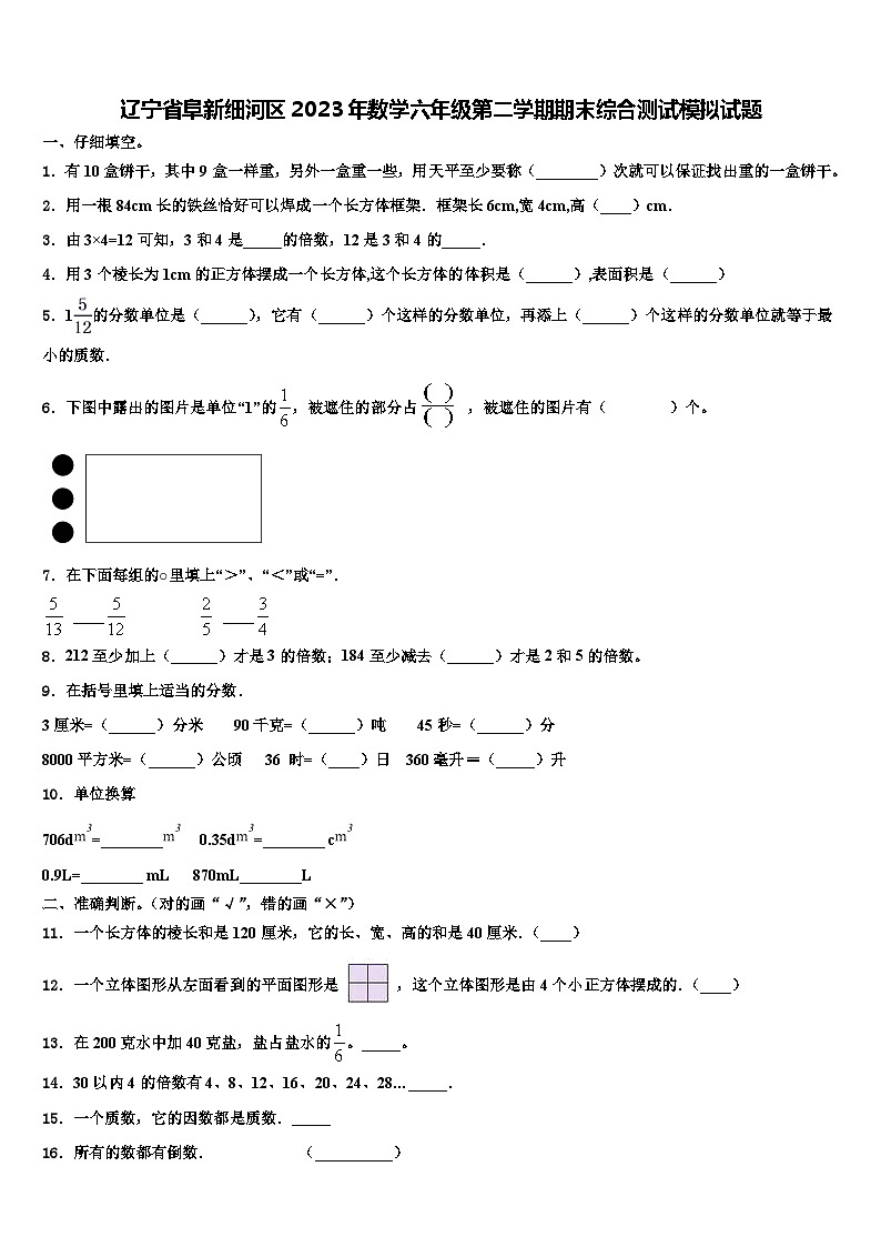 辽宁省阜新细河区2023年数学六年级第二学期期末综合测试模拟试题含解析第1页