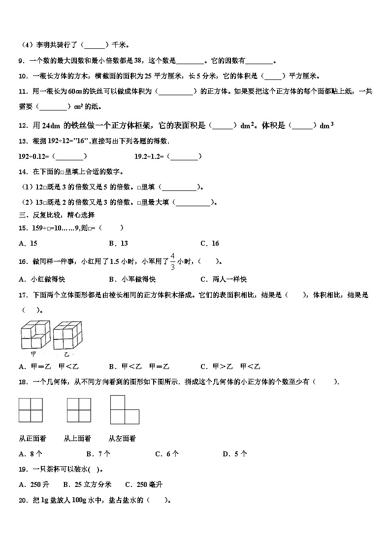 辽宁省盘锦市双台子区2022-2023学年数学六年级第二学期期末检测模拟试题含解析第2页