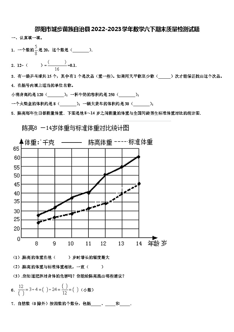 邵阳市城步苗族自治县2022-2023学年数学六下期末质量检测试题含解析01