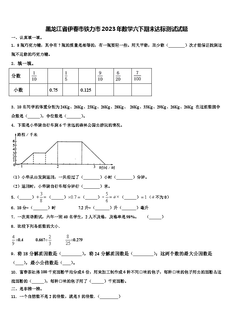 黑龙江省伊春市铁力市2023年数学六下期末达标测试试题含解析第1页