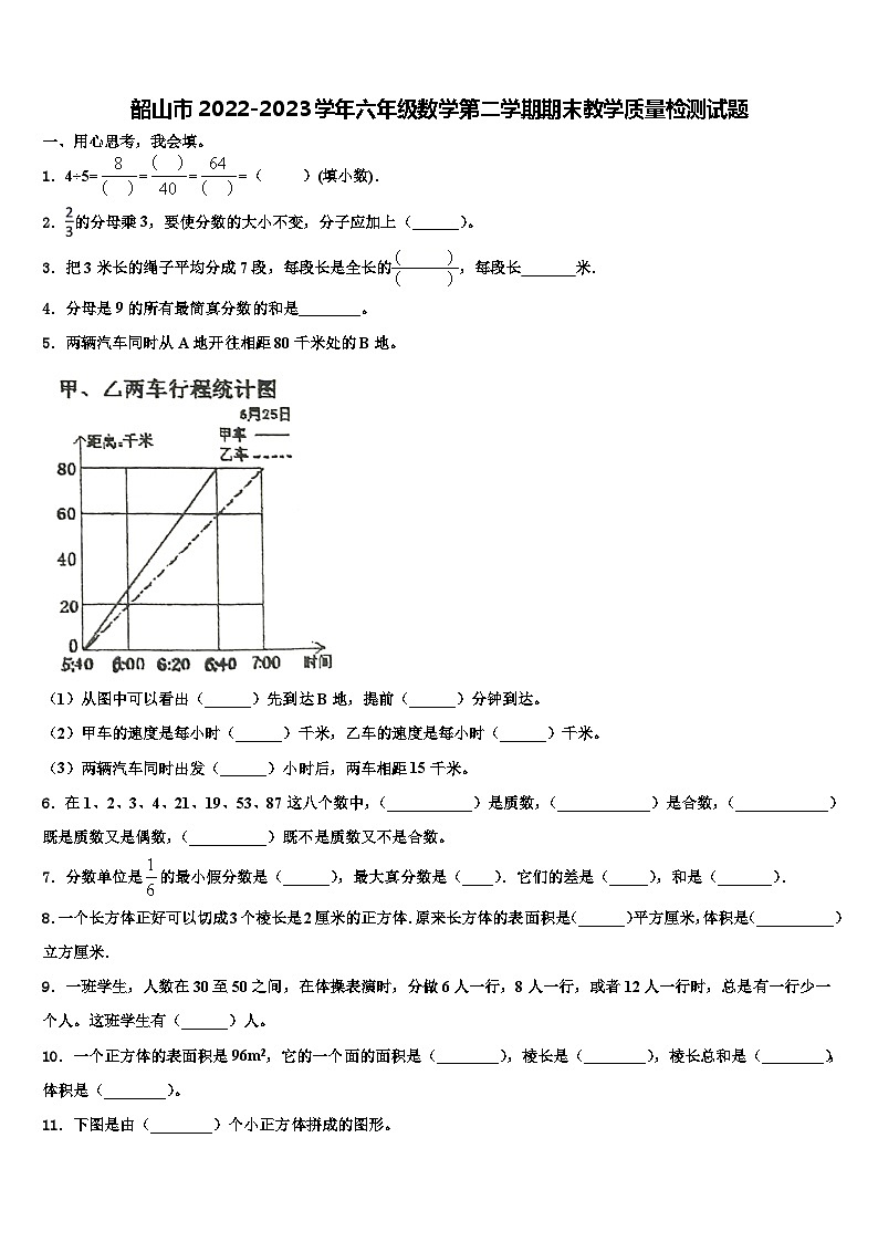 韶山市2022-2023学年六年级数学第二学期期末教学质量检测试题含解析第1页