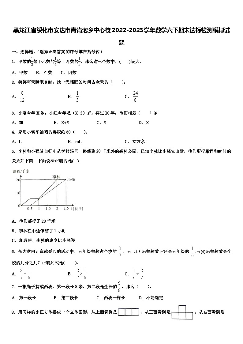 黑龙江省绥化市安达市青肯泡乡中心校2022-2023学年数学六下期末达标检测模拟试题含解析01