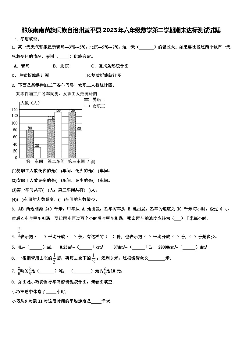 黔东南南苗族侗族自治州黄平县2023年六年级数学第二学期期末达标测试试题含解析第1页