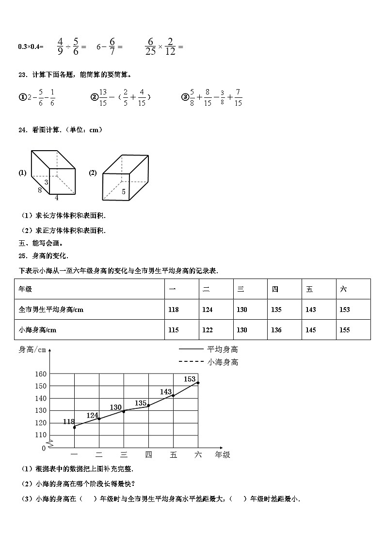 象山县2022-2023学年数学六下期末学业水平测试试题含解析03