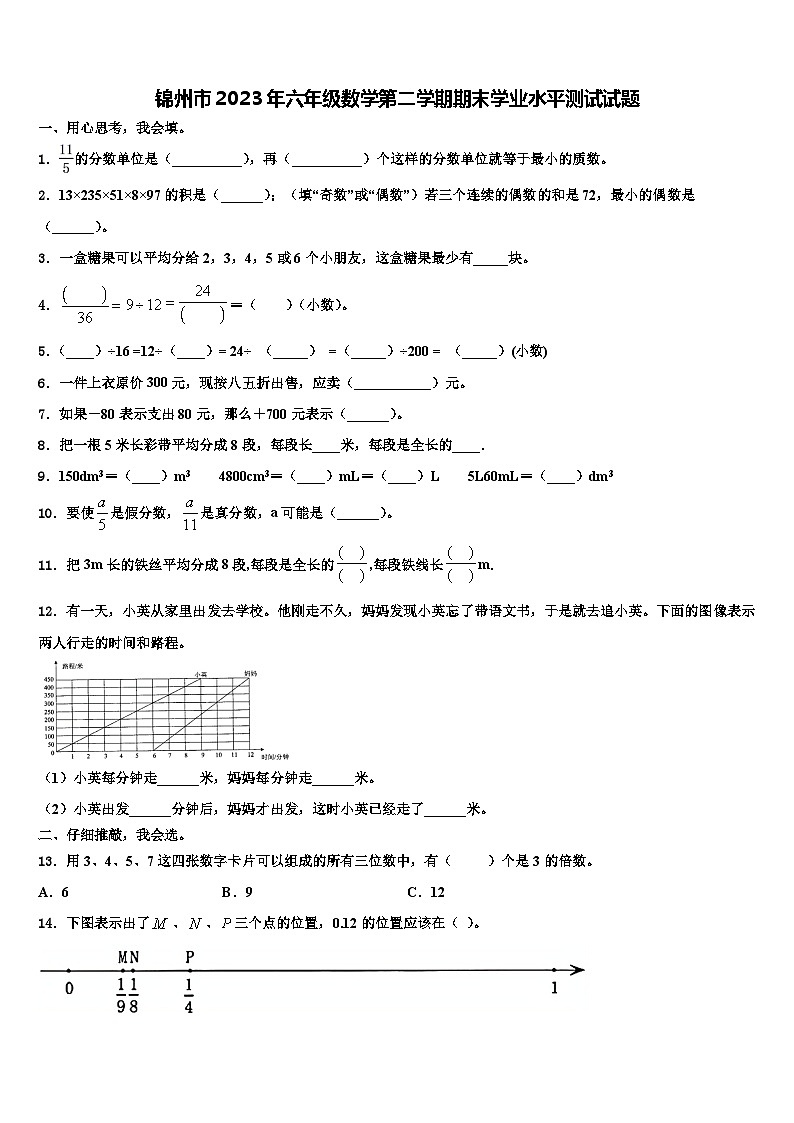 锦州市2023年六年级数学第二学期期末学业水平测试试题含解析01