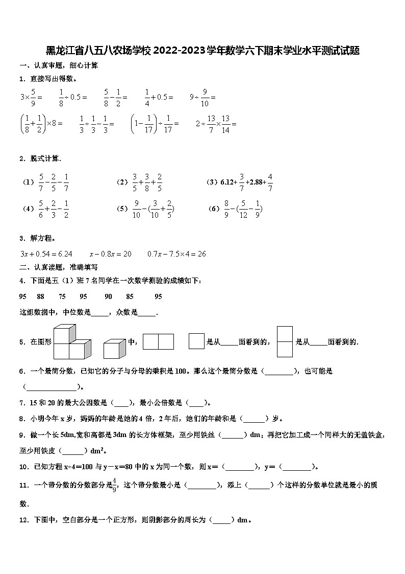 黑龙江省八五八农场学校2022-2023学年数学六下期末学业水平测试试题含解析01