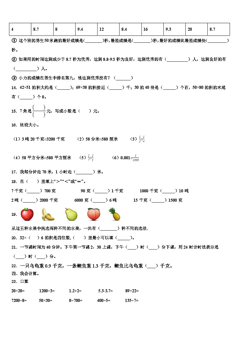 2022-2023学年彝良县三下数学期末综合测试试题含解析第2页