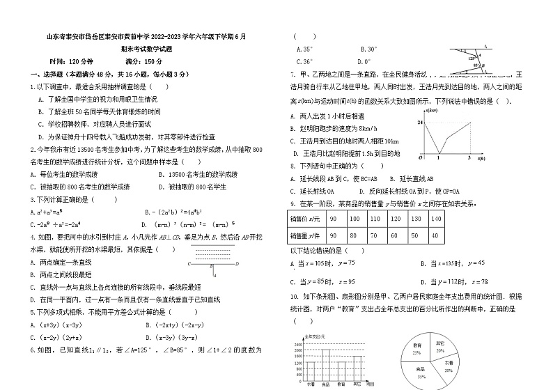 山东省泰安市岱岳区黄前中学2022-2023学年六年级下学期6月期末数学试题01