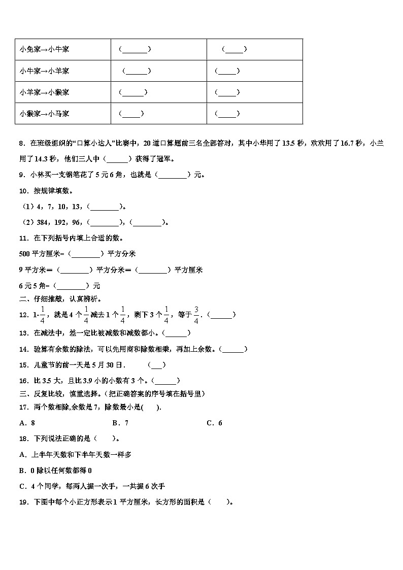 2023届江苏省徐州市经济技术开发区三年级数学第二学期期末综合测试模拟试题含解析第2页