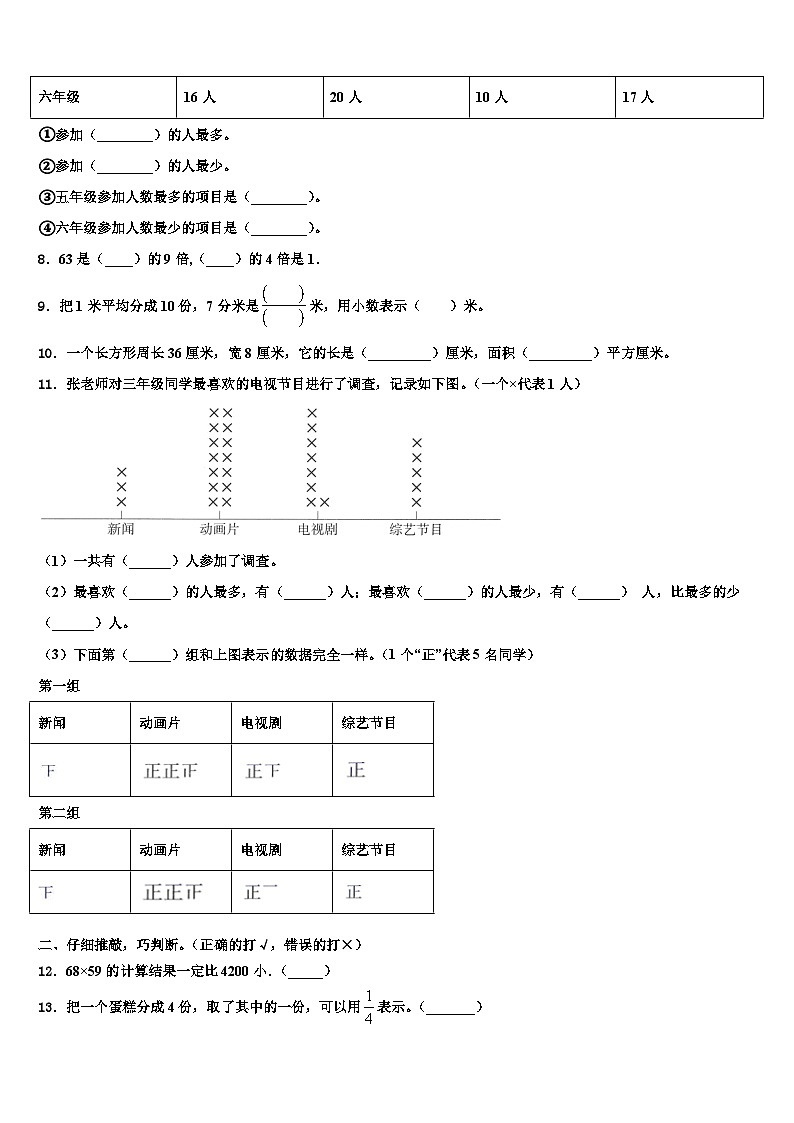 2023届河南省漯河市临颍县三年级数学第二学期期末统考模拟试题含解析02