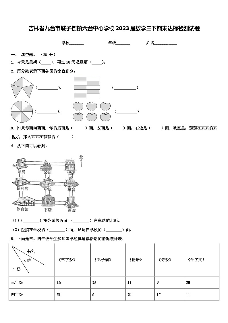 吉林省九台市城子街镇六台中心学校2023届数学三下期末达标检测试题含解析第1页