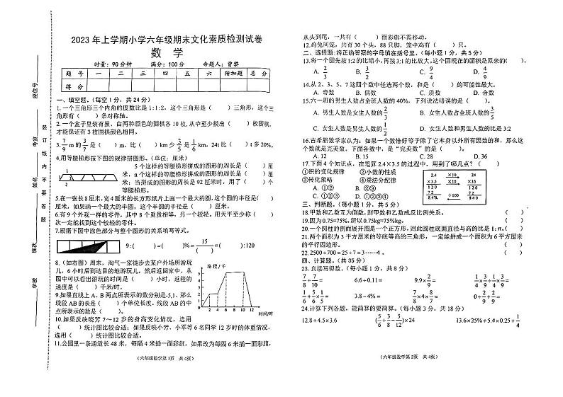 湖南省娄底市2022-2023学年六年级下学期期末数学试卷01