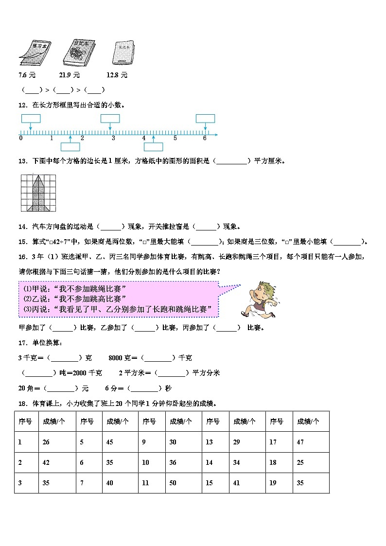 山东省济南市商河县贾庄镇各小学2023年三年级数学第二学期期末质量跟踪监视模拟试题含解析02