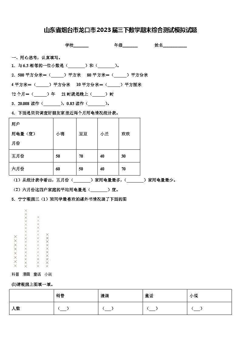 山东省烟台市龙口市2023届三下数学期末综合测试模拟试题含解析01
