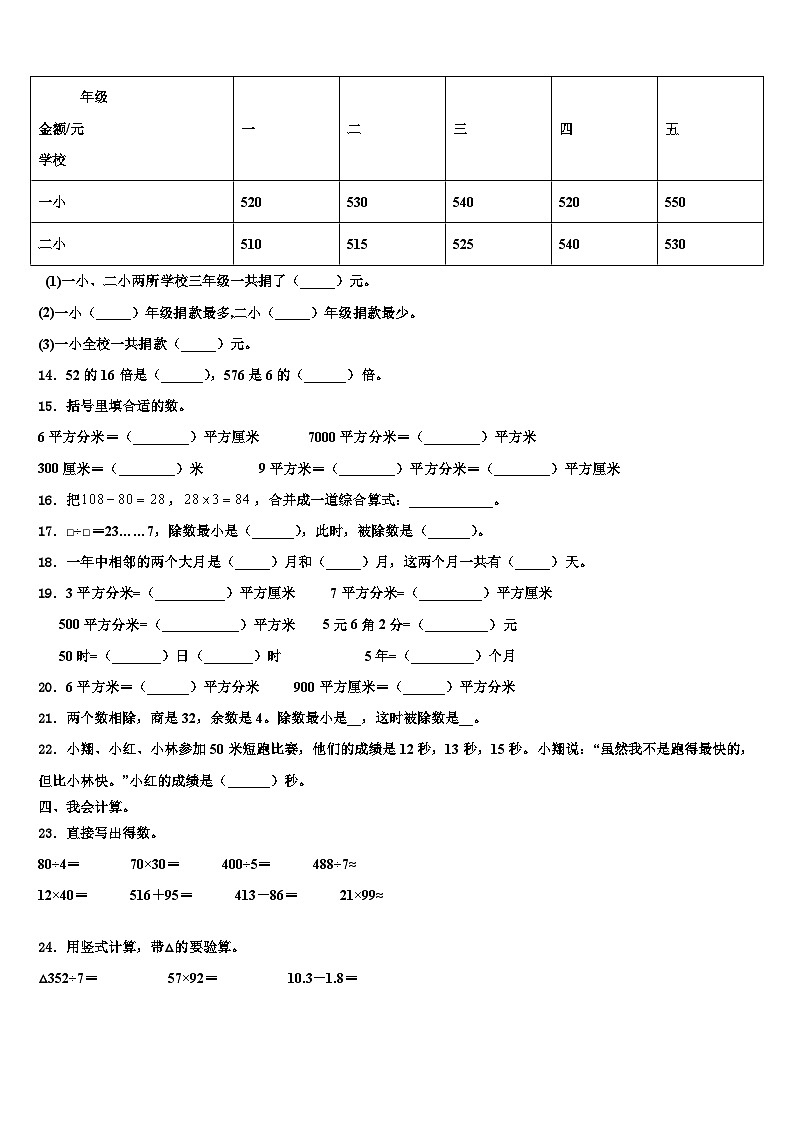 福建省漳州市龙海市2023年三年级数学第二学期期末经典模拟试题含解析02