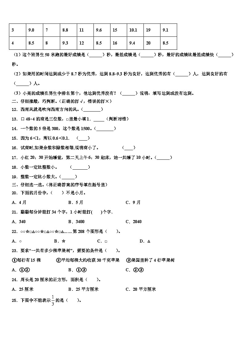 衡阳市衡山县2023年数学三下期末检测模拟试题含解析02