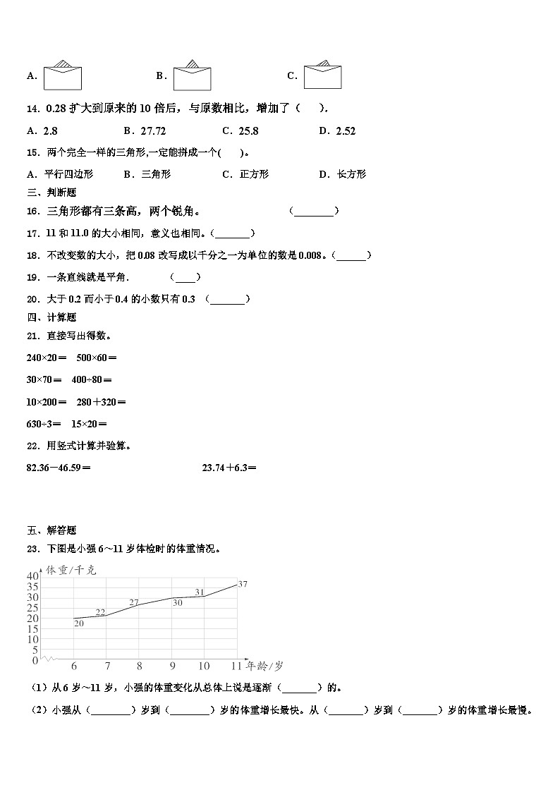 2022-2023学年咸宁市嘉鱼县数学四下期末学业质量监测试题含解析第2页