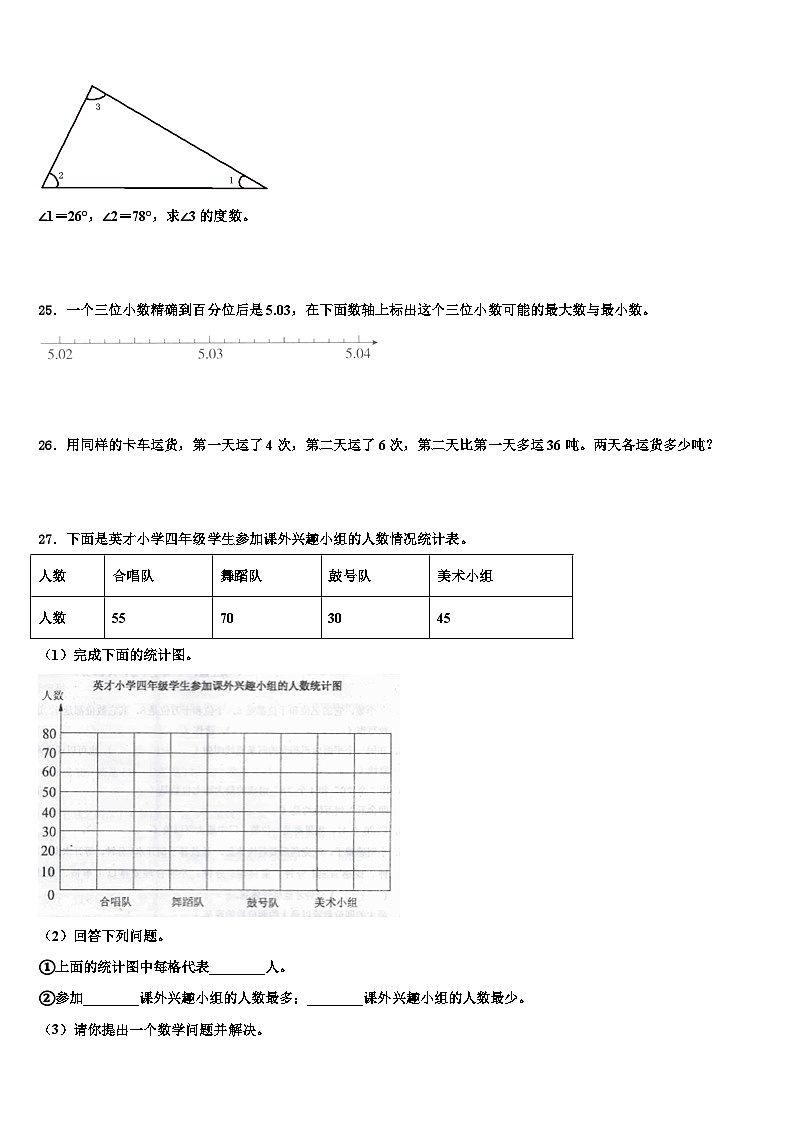 2022-2023学年天津市部分区小学数学四年级第二学期期末考试试题含解析03