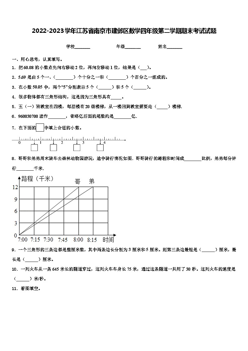 2022-2023学年江苏省南京市建邺区数学四年级第二学期期末考试试题含解析第1页