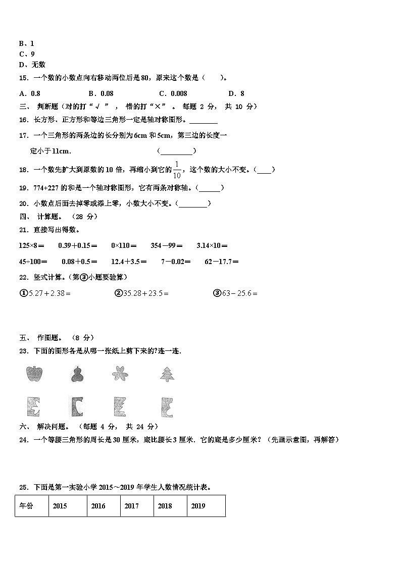 2022-2023学年湖北省黄冈市罗田县数学四下期末教学质量检测模拟试题含解析02