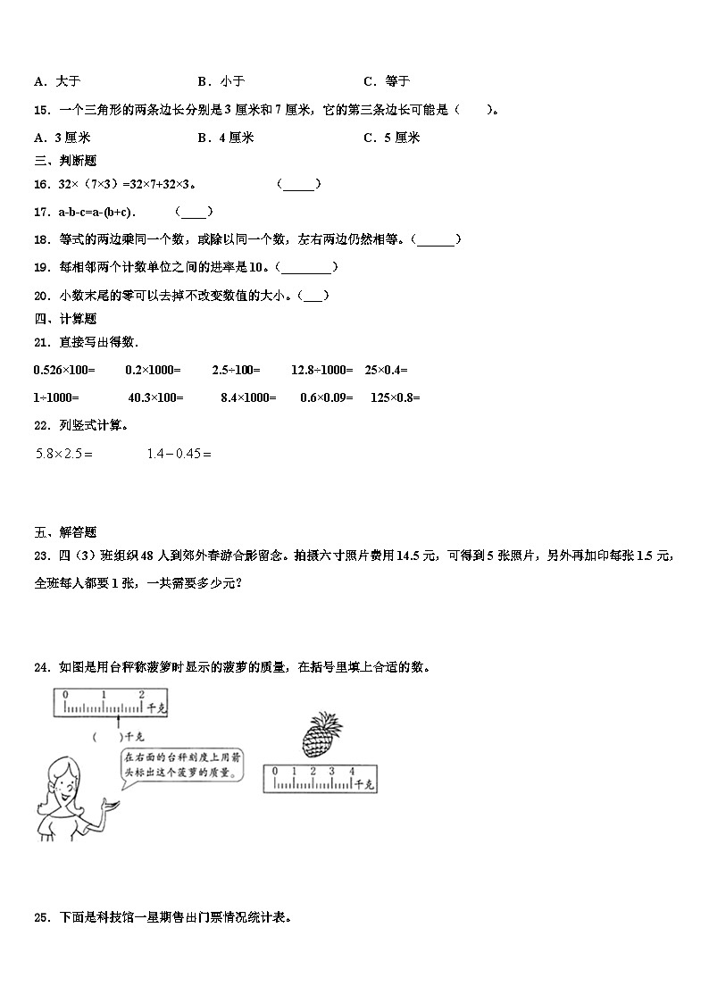 2022-2023学年玉屏侗族自治县四年级数学第二学期期末综合测试模拟试题含解析第2页