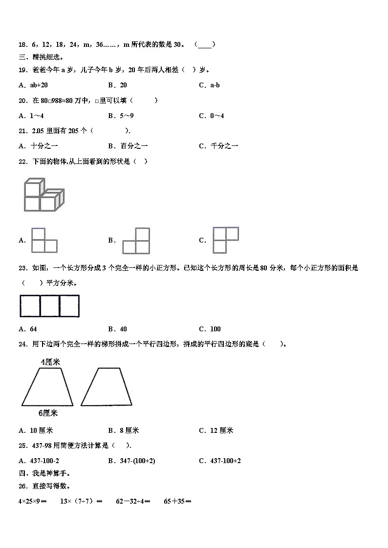 2022-2023学年漳州市东山县四年级数学第二学期期末教学质量检测模拟试题含解析第2页