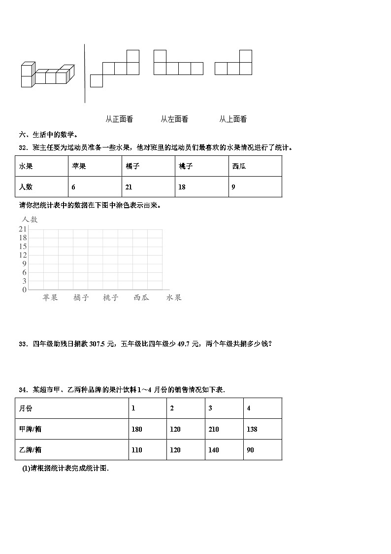 2022-2023学年陕西省榆林市清涧县数学四下期末质量检测模拟试题含解析03