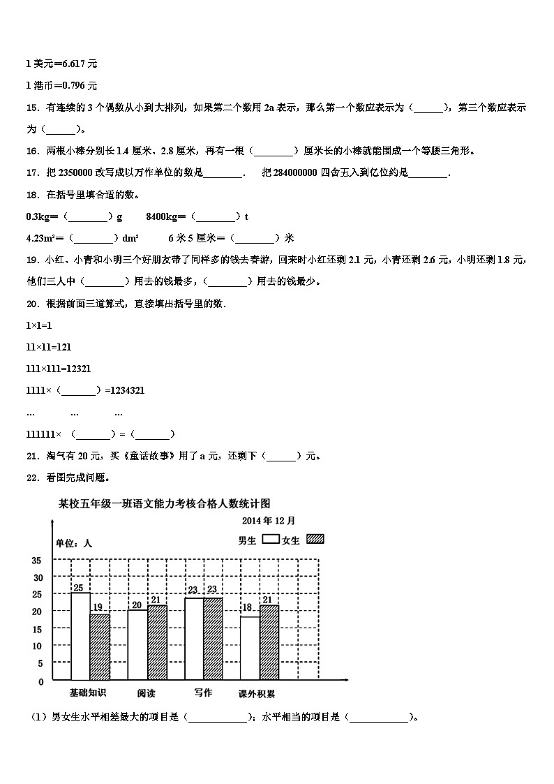 2022-2023学年韶关市仁化县数学四年级第二学期期末教学质量检测试题含解析02