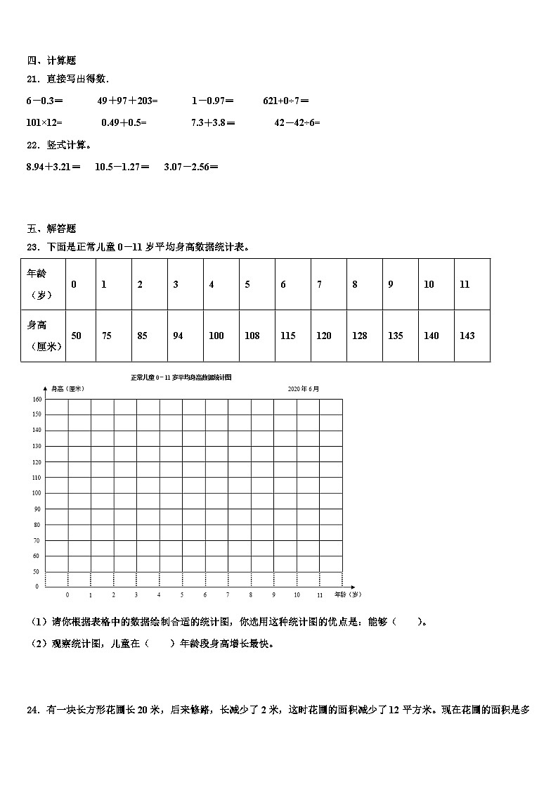 2023届上虞市数学四年级第二学期期末统考模拟试题含解析第3页