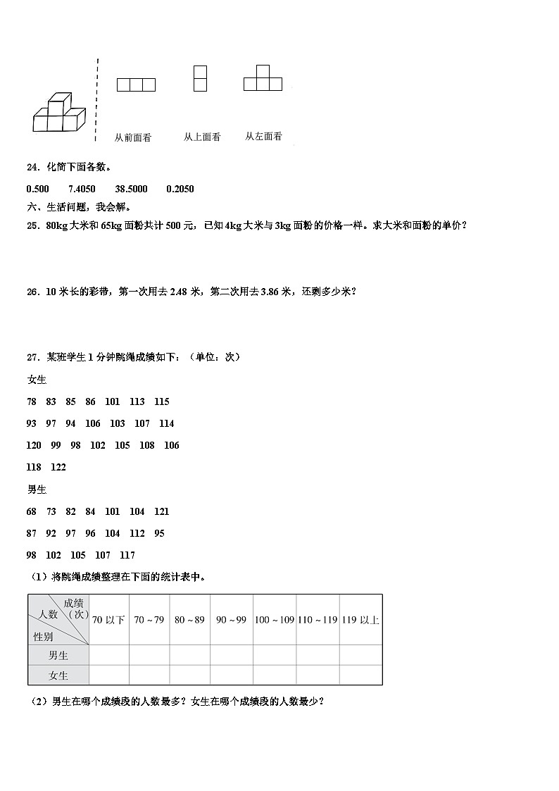 2023届咸阳市长武县数学四年级第二学期期末学业质量监测模拟试题含解析第3页