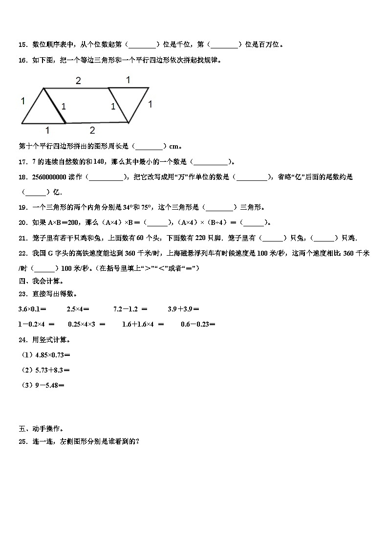 2023届安徽省阜阳市临泉县数学四下期末学业质量监测试题含解析02