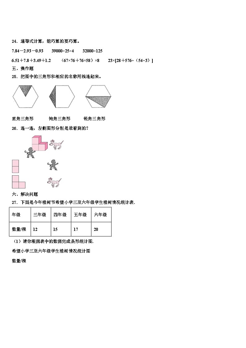 2023届山东潍坊高新技术产业开发区实验学校四年级数学第二学期期末检测模拟试题含解析第3页