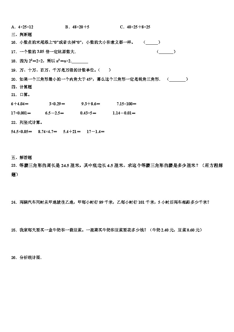 2023届濮阳市四年级数学第二学期期末监测试题含解析02