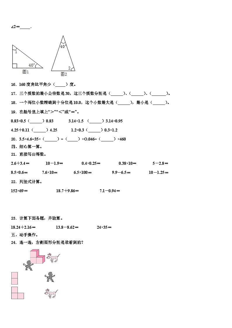 2023届辽宁省大连明星小学数学四下期末达标检测试题含解析第2页
