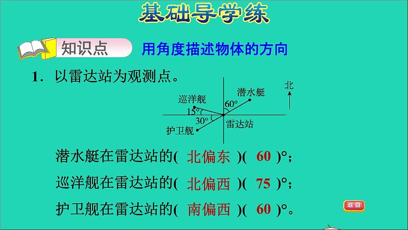 五年级数学上册一方向与路线第1课时用角度描述物体所在的方向习题课件冀教版2第3页