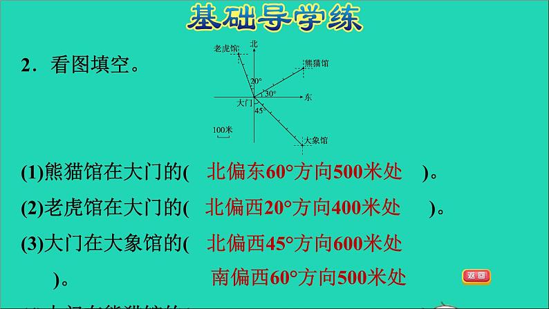 五年级数学上册一方向与路线第1课时用角度描述物体所在的方向习题课件冀教版2第4页