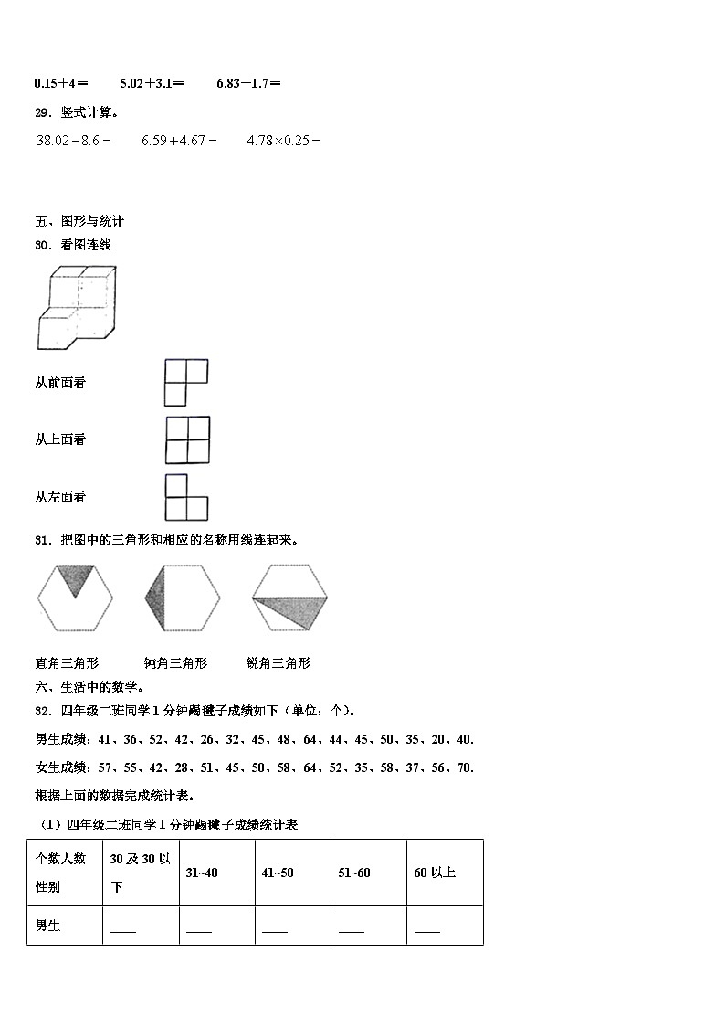 2023年思茅地区数学四年级第二学期期末统考模拟试题含解析第3页