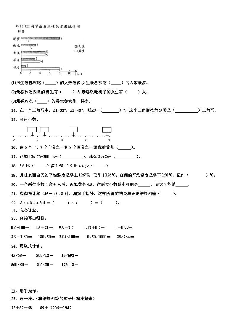 2023年晋中市榆社县数学四年级第二学期期末学业水平测试试题含解析02
